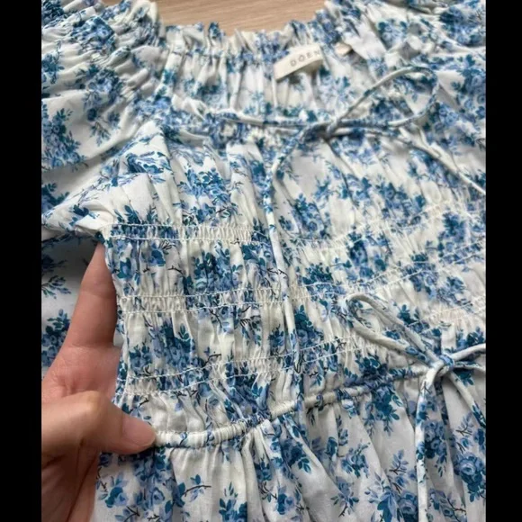 Doen Ashlynn tie-detailed floral-print organic cotton voile midi dress NWOT S - Picture 5 of 7